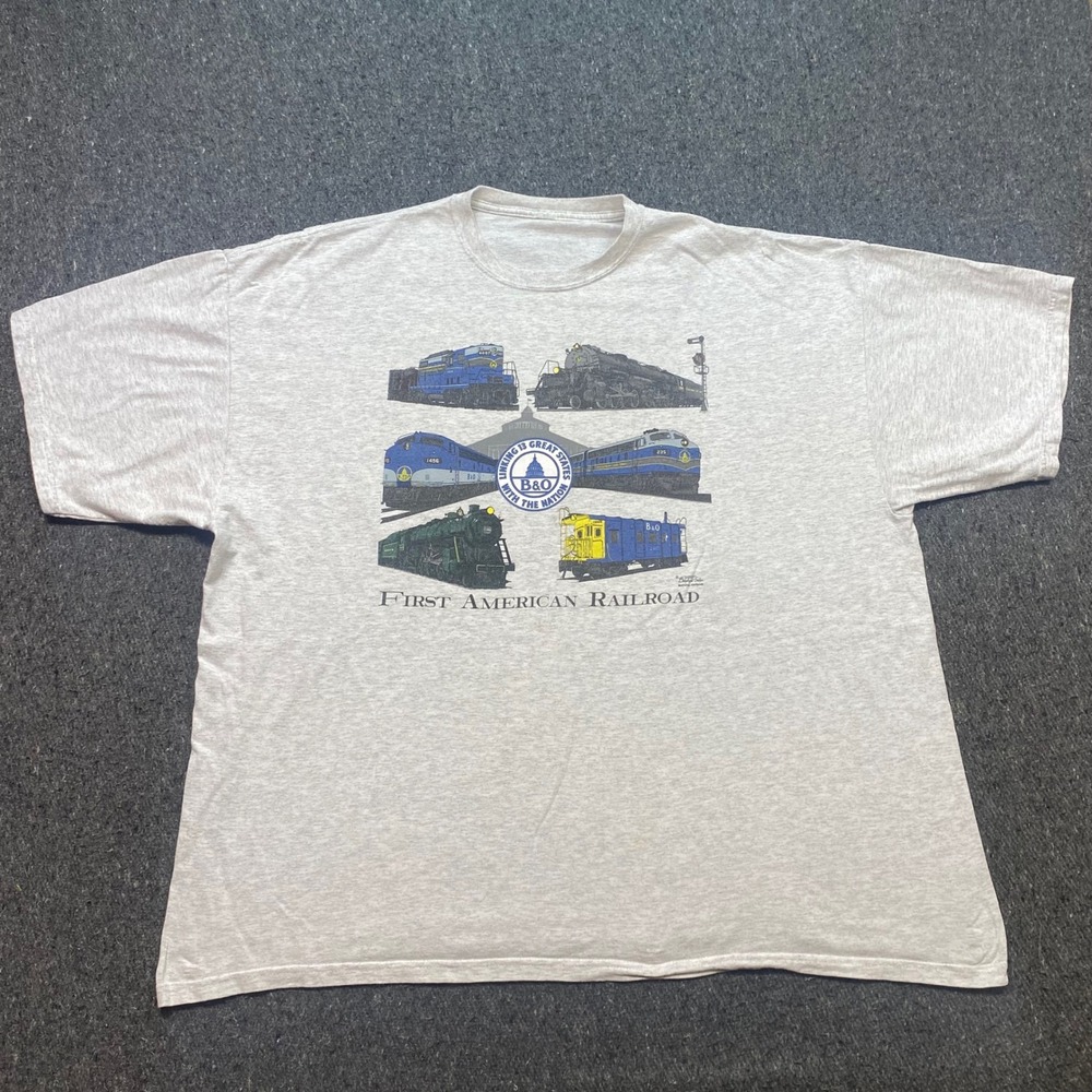 B&O‎ Railroad Graphic TShirt Sz XXL Mens Gray Vintage Style First American Train
